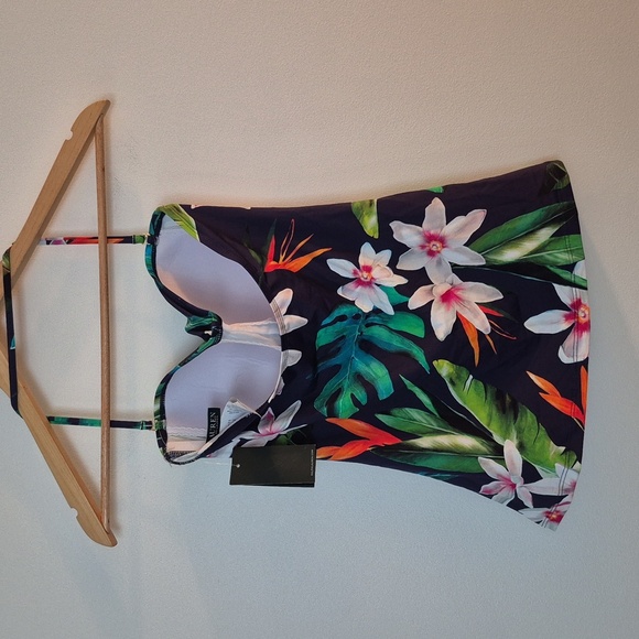 Lauren Ralph Lauren Watercolors Floral Tropical Print Swimsuit - Navy Sz 8 - Picture 3 of 7